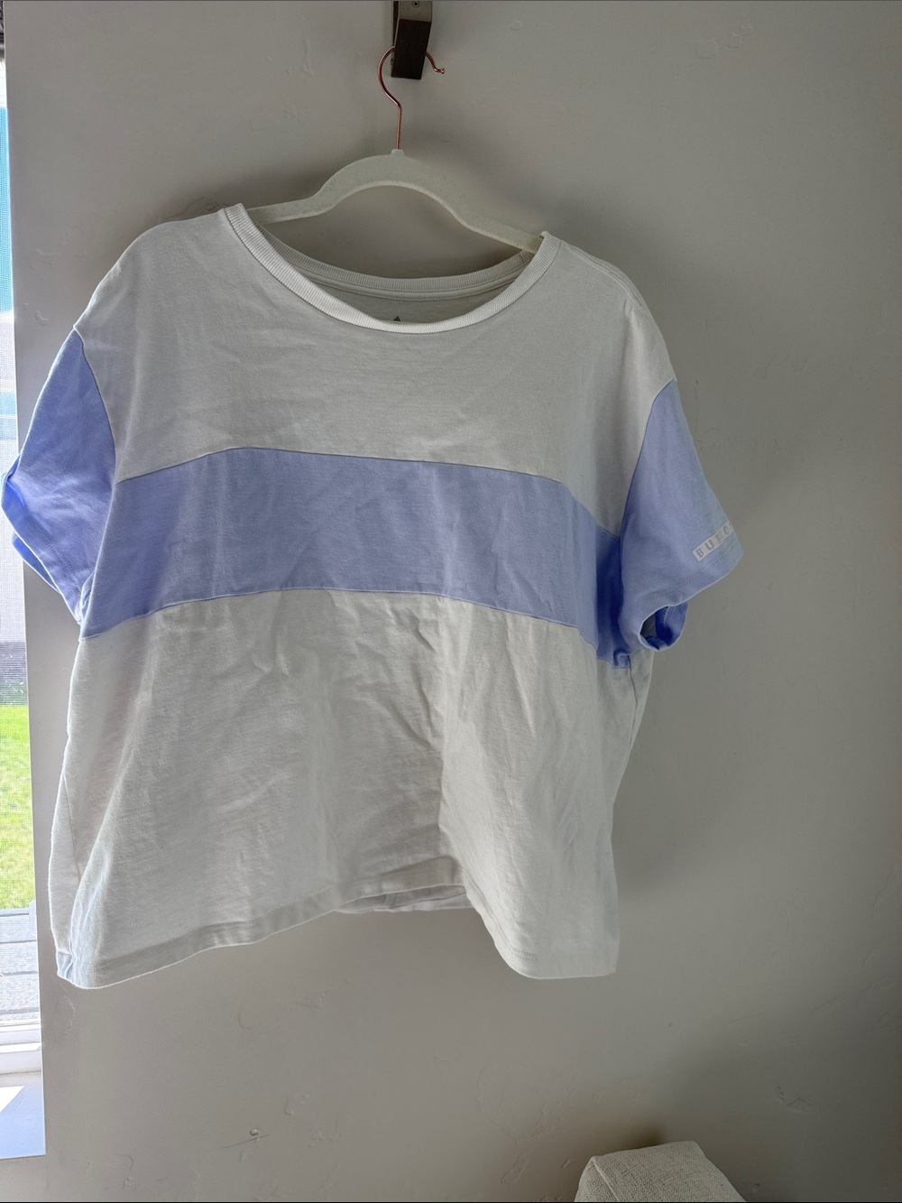 Burton Oversized Blocky White Tee with Lavender Chest Stripe L